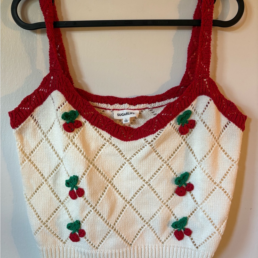 Sugarlips Red and Cream Knit Top